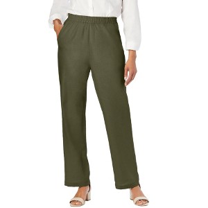 Jessica London Women's Plus Size Lightweight Linen-Blend Straight-Leg Pants - 1 of 4
