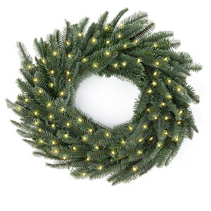 King Of Christmas 24" Pre-Lit Artificial Christmas Wreath with Lights, Battery Operated King Noble Fir Christmas Wreaths - 1 of 4