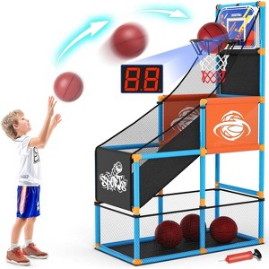 Arcade Style Basketball Set Adjustable Hoop 4 Balls Pump Indoor Outdoor Toy for Kids Ages 3-12 - 1 of 4