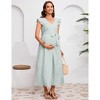 Maternity Dress Summer Ruffle Cap Sleeve V Neck Pleated Belted Midi Dress Baby Shower Photoshoot - 3 of 4