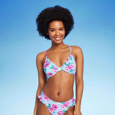 Women's Paisley Print Cut Out Bralette Bikini Top - Wild Fable™ Blue/pink D/ dd Cup : Target