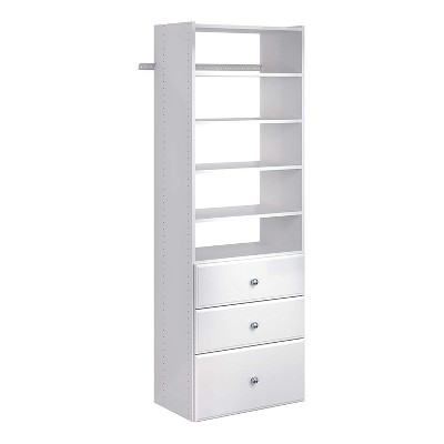 Easy Track PH40-WH Premium Tower Closet Storage Wall Mounted Wardrobe Organizer Kit System with Shelves and Drawers for Bedroom in White with Hardware