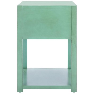 Turquoise Acacia Wood Nightstand with Gold Trim and Shelf