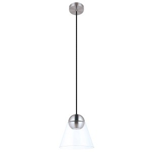 1-Light Cerasella Mini Pendant Matte Nickel Finish with Clear Glass Shade - EGLO: Adjustable, Dimmable Cone-Shaped Ceiling Fixture - 1 of 4