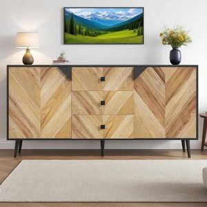 Acekool 55.1" Contemporary Storage Cabinet, Sideboard Buffet with Drawers & Doors, Accent Cabinet for Dining Room, Entryway - 1 of 4