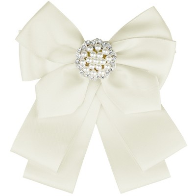 Elerevyo Women's Ribbon Brooch Necktie Pin Bow Tie with Pearl
