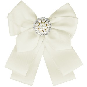 Elerevyo Women's Ribbon Brooch Necktie Pin Bow Tie with Pearl - 1 of 4