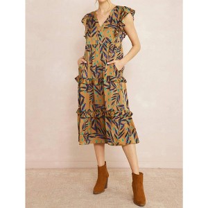 Women's Ruffled Pocket Printed Dress - entro - 1 of 4