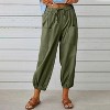 Women's Cropped Pants High Waist Drawstring  Pants Wide Leg with Pockets - 2 of 4