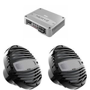 Hertz 2 Pairs HMX 6.5-TC 6 1/2" Black Sport Grill Coaxial Marine Speakers with Venezia V4C 4-Channel Compact Marine Amplifier - 1 of 4