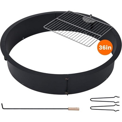 36 Inch Black Steel Wood Burning Fire Pit with Cooking Grate