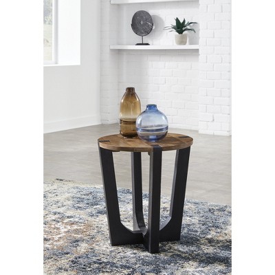 Round Black and Brown Mango Wood End Table