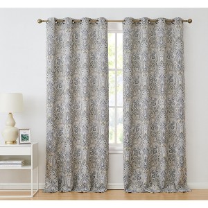 HLC.ME Paris Paisley Decorative Print Damask Pattern Light Reducing Grommet Window Curtain Panels for Bedroom, Set of 2 - 1 of 4