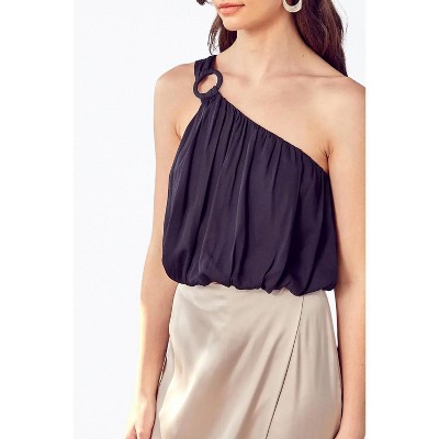 Women's ONE-SHOULDER DRAPED SATIN TOP - DO+BE