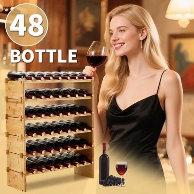 Bamboo Wine Rack 1.5Cm Thick Wood Wine Bottle Rack 36 Bottles Capacity 4 Layers Wine Storage Rack Durable Bamboo Wood