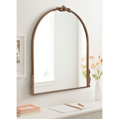 Myrcelle Antique Gold Arched Wall Mirror with Garland Details