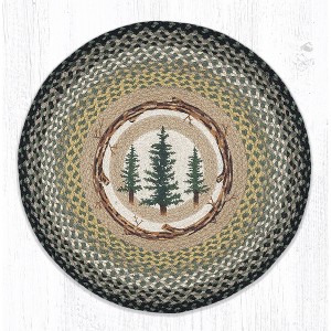 Earth Rugs Round Patch Tread – 27"x27" Braided Jute Mat, Tall Timbers Tree Print, Rustic Lodge Cabin Decor - 1 of 3