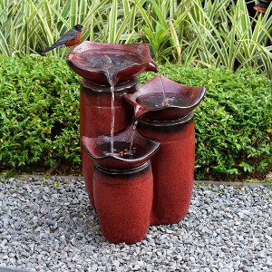 Teamson Home Outdoor 3-Tier Glazed Pot Floor Fountain with LED Lights, Red - 1 of 4