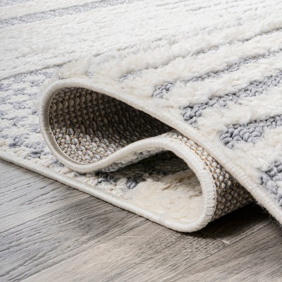 Gray and Cream Geometric High-Low Shag Area Rug
