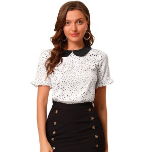 INSPIRE CHIC Women's Doll Collar Ruffled Short Sleeve Polka Dots Blouse - 1 of 4