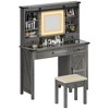 HOMCOM 42" Glass Top Vanity Desk Set with Mirror and Lights, Stool, Dressing Table with Storage Drawer, Cabinet, Shelves - 3 of 4