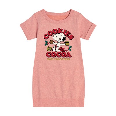 Girls' - Peanuts - Snoopy Christmas Cookies and Cocoa Graphic Short Sleeve Fleece Dress