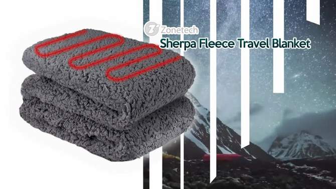 Zone Tech Faux Shearling Fleece Travel Blanket ,Grey Soft Plush Warm Comfortable Car Seat 59"x43” Blanket, Great for Winter, Home, Office and Camping, 2 of 10, play video