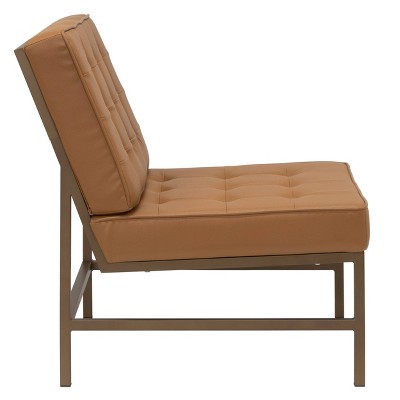Mid-Century Modern Caramel Brown Leather Slipper Accent Chair