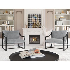 Set of 2 Sling Accent Chairs, Metal Frame Lounge Reading Chairs with Soft Cushions, Modern Comfy Armchairs for Living Room or Bedroom, Oatmeal - 1 of 4