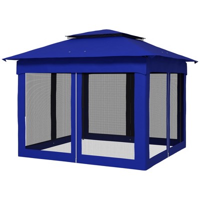Outsunny Blue Pop-Up Gazebo with Mesh Sidewalls