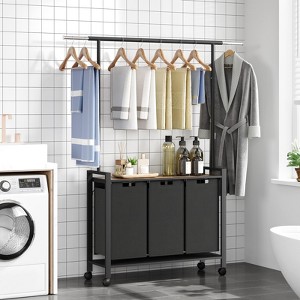 Laundry Hamper Cart with Hanging Bar, Removable Bags Laundry Baskets with Wood Top Table & Wheels, Laundry Sorter for Laundry Room Organization - 1 of 4