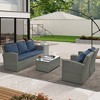 ELJGET 5 Pieces Patio Conversation Set, Outdoor Rattan Sectional PE Wicker Sofa Furniture Set with Coffee Table, Blue/Grey Cushion - 3 of 4