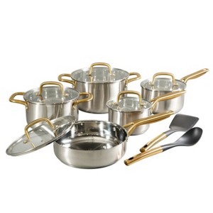 Oster Davinelle 12 Piece Stainless Steel Cookware Set in Silver with Gold Handle - 1 of 4
