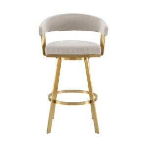 HomeRoots 30" Taupe and Gold Fabric and Stainless Steel Low Back Bar Height Swivel Bar Chair - 1 of 4
