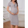 Women's 2025 Maternity Dress Long Sleeve/Short Sleeve V Neck Midi Dress Slim Fit Bodycon Sweater Dress for Photoshoot Baby Shower - 3 of 4