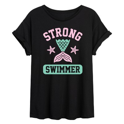 Women's - Instant Message - Strong Swimmer Mermaid Oversized Graphic T-Shirt