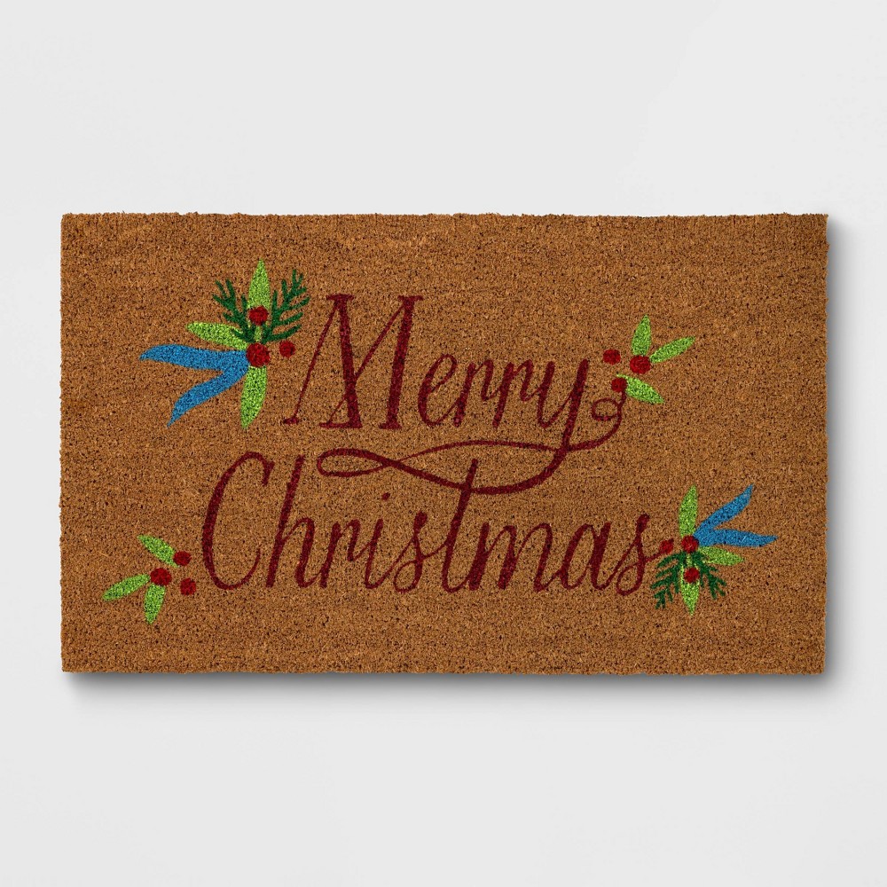 Photos - Doormat 1'6"x2'6" 'Merry Christmas' Coir  Red - Wondershop™: Outdoor, Medium Pile, Contemporary, Latex Backing