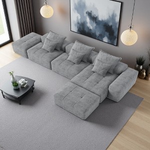 170" Sparkling Chenille Tufted Modular Sectional Sofa with 6 Pillows - 1 of 4