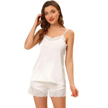 Cheibear Womens Satin Lounge Lace Trim Cami Tops With Shorts Sleepwear  Pajamas Sets : Target