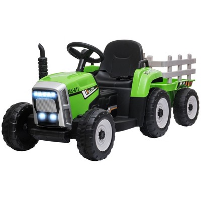 Green 12V Electric Ride-On Tractor with Trailer