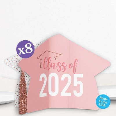 Big Dot of Happiness 8 Count Dusty Rose Gold Graduation 3D Centerpiece Table Decorations, Freestanding Class of 2025 Pink Grad Party Centerpieces