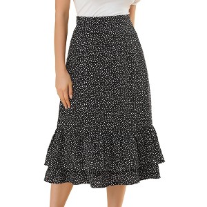 INSPIRE CHIC Women's Chiffon Elastic Waist Ruffle Tiered Flowy Midi Floral Printed Skirts - 1 of 4