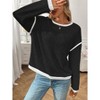 Coolmee Women's Sweaters Crewneck Long Sleeve Tops Color Block Ribbed Trim Fashion Sweaters - 3 of 4