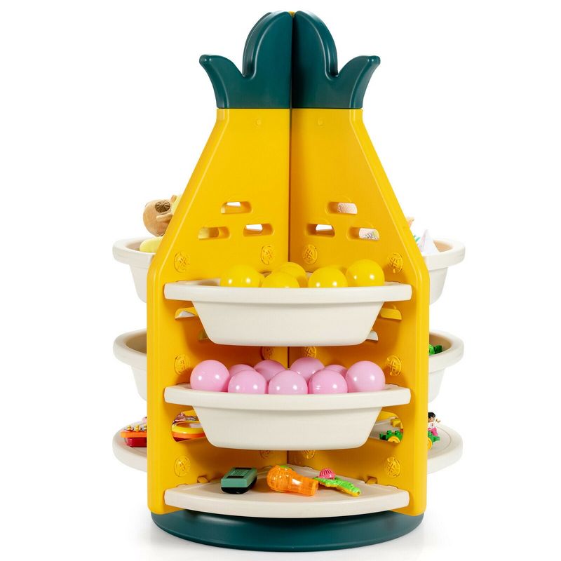 Costway Kids Toy Storage Organizer 360° Revolving Pineapple Shelf w/Plastic Bins, 1 of 13
