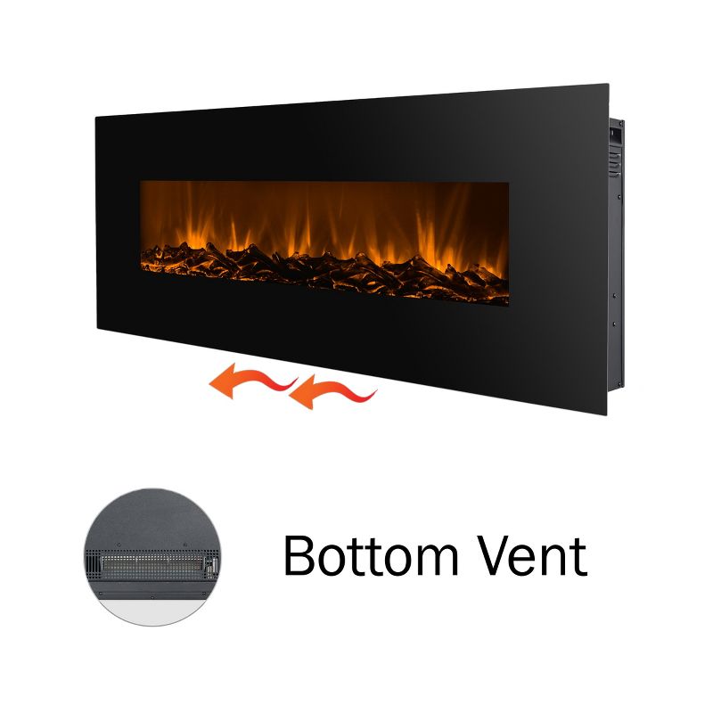 Wall-Mounted Electric Fireplace - Black Glass and Steel LED Flame Electric Heater With Bottom Vents, 2 Heat Settings, and Auto Shutoff by Northwest, 4 of 10
