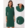 INSPIRE CHIC Women's Work V Neck Stand Collar 3/4 Sleeve Split Vintage Midi Pencil Dress - 2 of 4