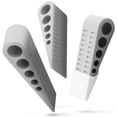 Fosmon 3 Pack Door Stopper Wedge, Slip-Resistant Rubber Door Stop with Holders for All Floor Surfaces, Non-Toxic and Odorless - Gray