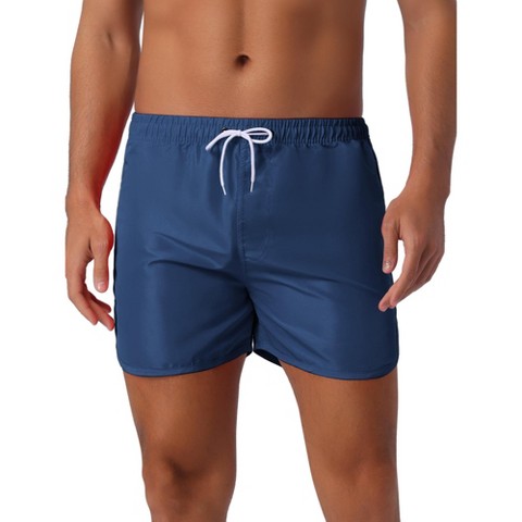 INSPIRE CHIC Men's Casual Lightweight Solid Color Elastic Waist Drawstring Summer Beach Board Shorts Dark Blue 30