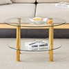 Contemporary Minimalist Double Layer Tempered Glass Coffee Table - 27.5inTop and 23.6inBottom.Reinforced Glass Tabletop - 2 of 4