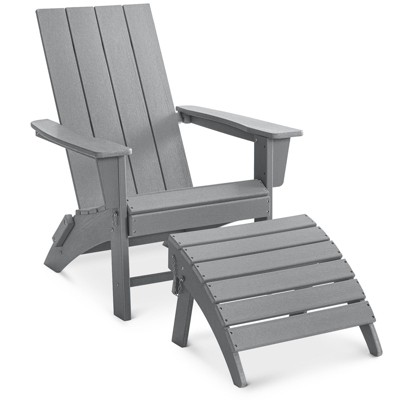 GARPROVM Upgraded Folding HDPE Adirondack Chair with Ottoman Weather-Resistant For Outdoor